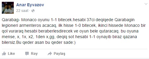 "Qarabağ" - "Monako" oyununun nəticəsini düz tapdı - FOTO