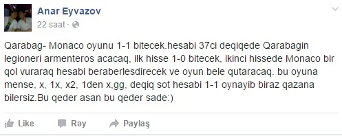 "Qarabağ" - "Monako" oyununun nəticəsini düz tapdı - FOTO 