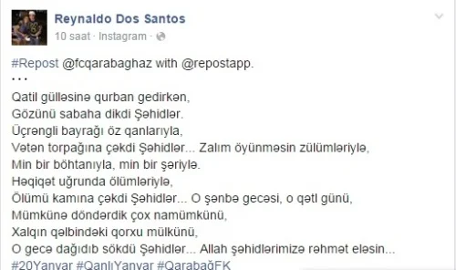 Reynaldo şəhidlərimizi unutmadı - FOTO 