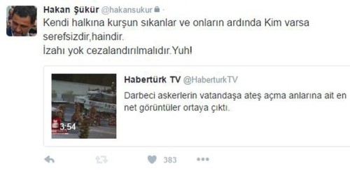 Hakan Şükürdən geri dönüş: "Xalqa güllə atanlar xaindi"