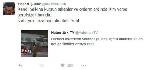 Hakan Şükürdən geri dönüş: "Xalqa güllə atanlar xaindi" 