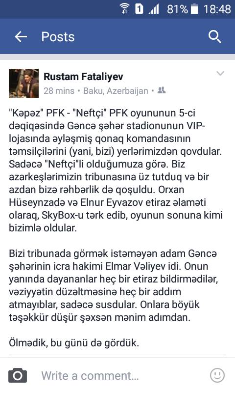 "Neftçi" rəsmisindən icra başçısına ittiham - FOTOFAKT