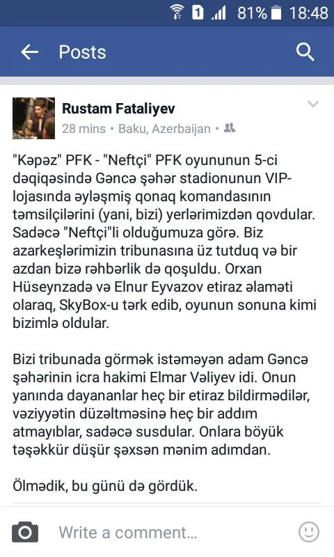 "Neftçi" rəsmisindən icra başçısına ittiham - FOTOFAKT 