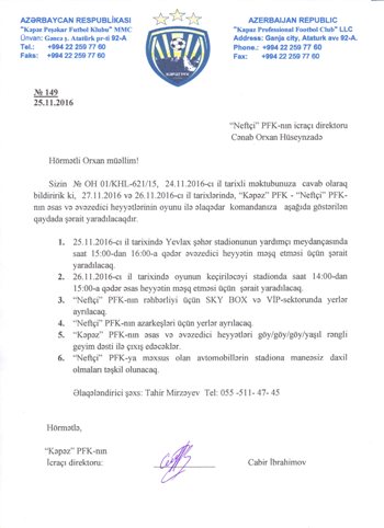 "Neftçi"nin Gəncədə baş verənlərlə bağlı - BƏYANATI