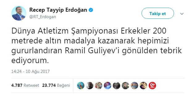 Ərdoğan Londonda tarix yazan azərbaycanlıdan yazdı 