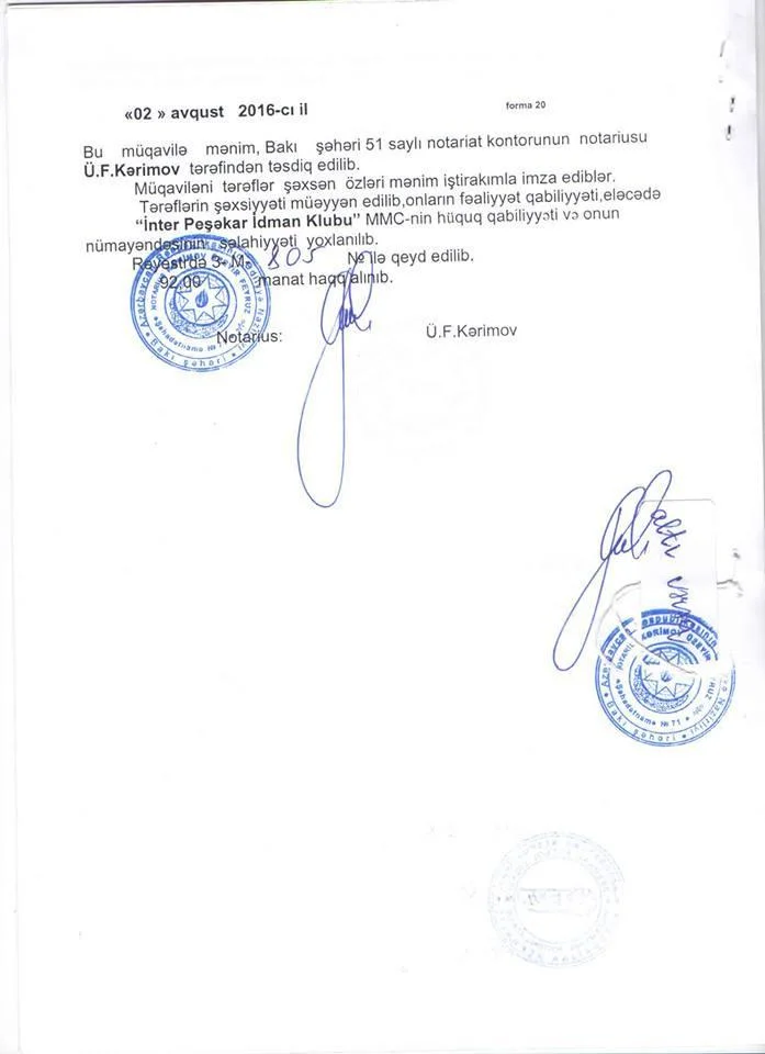 Rauf "İnter"lə müqaviləsinin surətini yaydı - FOTOLAR 