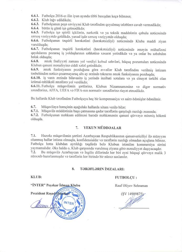 "İnter"dən etiraf: Rauf Əliyevin iki müqaviləsi var 