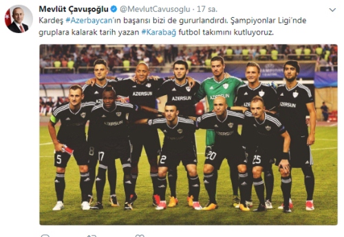 Türkiyənin XİN başçısından "Qarabağ"a təbrik - FOTO