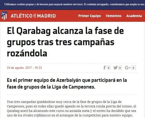 "Atetiko" "Qarabağ"dan yazdı 