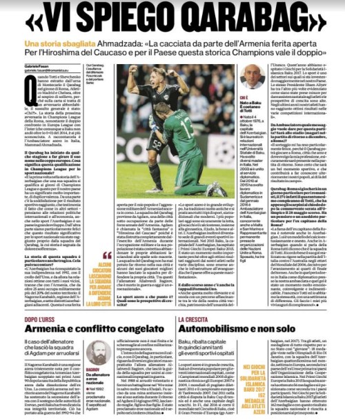 "Il Romanista": "Müharibə içində futbol - Bu da Qarabağ"