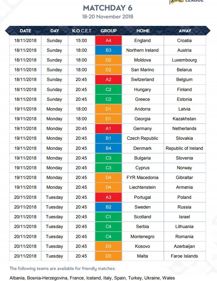 UEFA Millətlər Liqasının tam təqvimi 