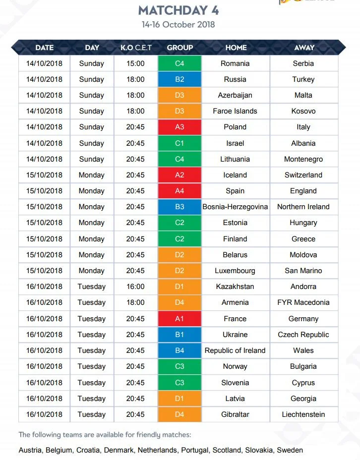 UEFA Millətlər Liqasının tam təqvimi 