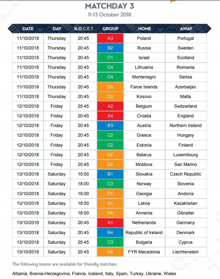 UEFA Millətlər Liqasının tam təqvimi 