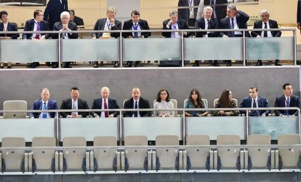 İlham Əliyev və Putin cüdo yarışlarını izləyib (FOTOLAR) 