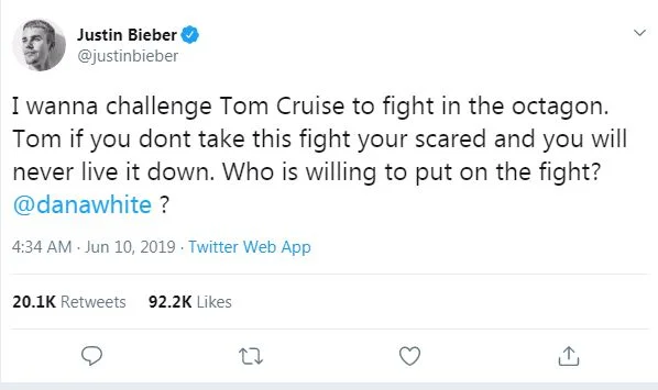 Castin Biber Tom Kruzu rinqə dəvət etdi, Makqreqor təşkilatçı olmaq istədi - FOTO 