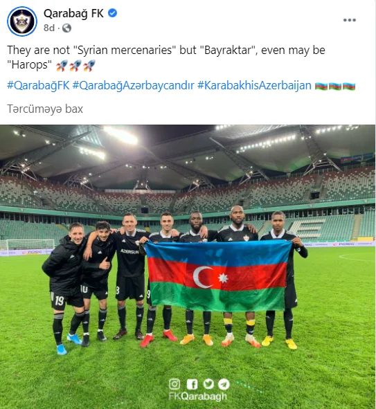 "Qarabağ"dan düşmənə cavab: "Onlar "suriyalı muzdlular" deyil, "Harop"lardır" 