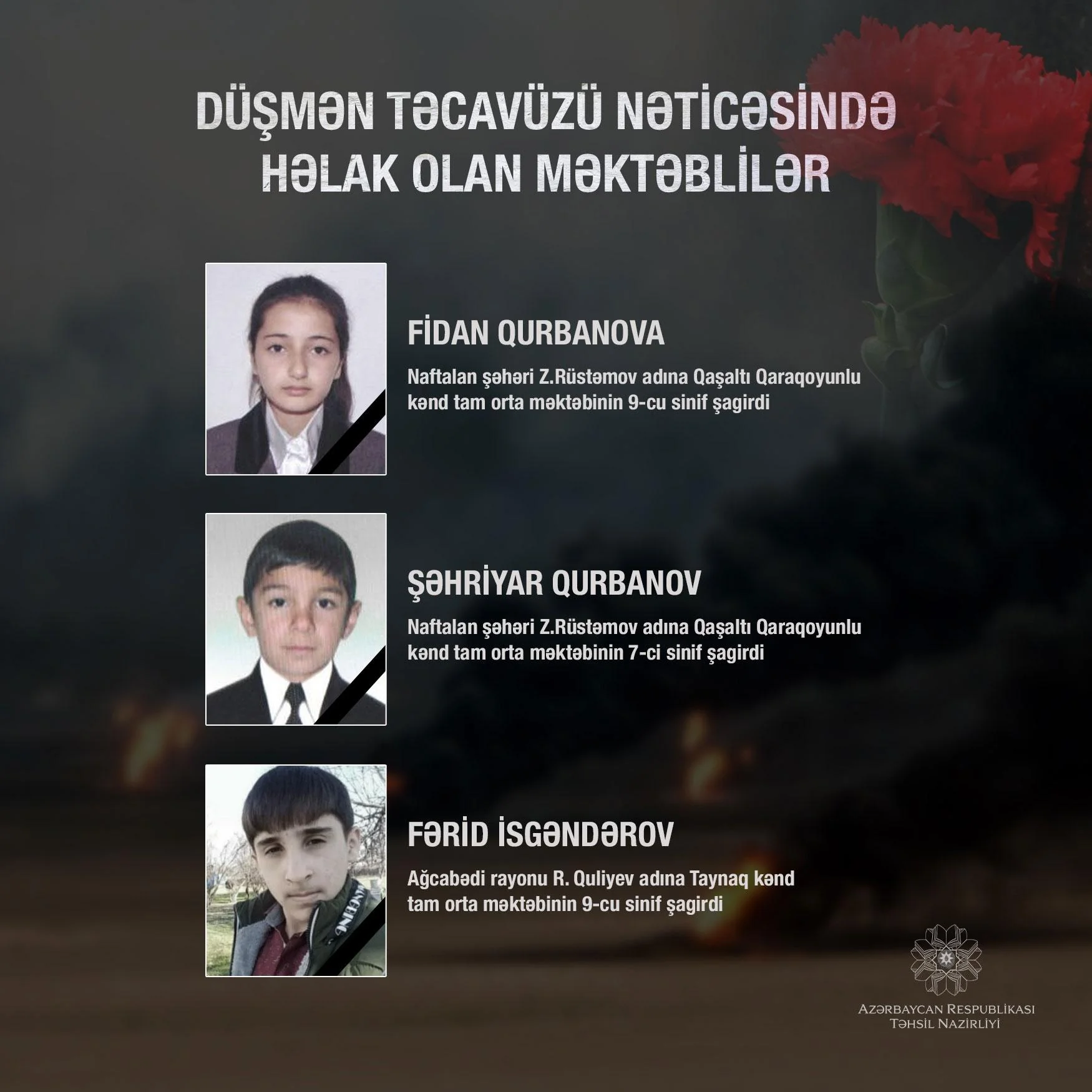 Ermənistanın təcavüzü nəticəsində daha bir məktəbli həlak olub 