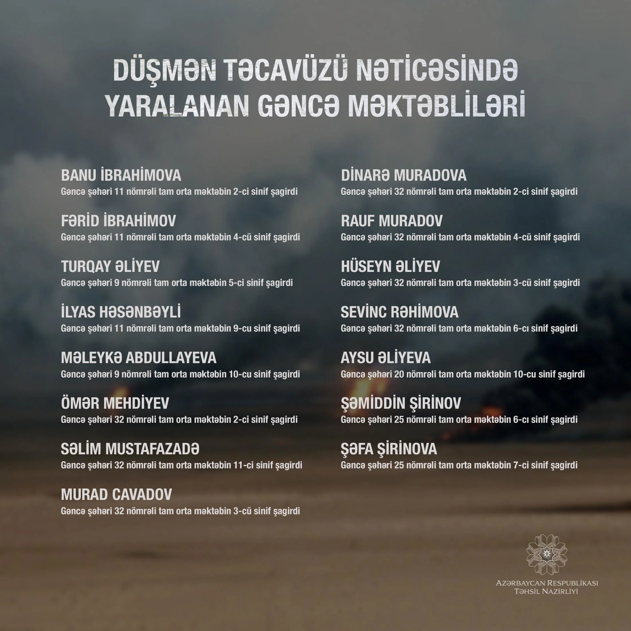 Ermənistanın təcavüzü nəticəsində daha bir məktəbli həlak olub 