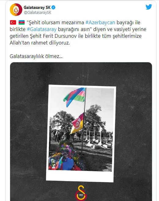 "Qalatasaray" şəhidimiz Fərid Dursunovla bağlı paylaşım etdi 