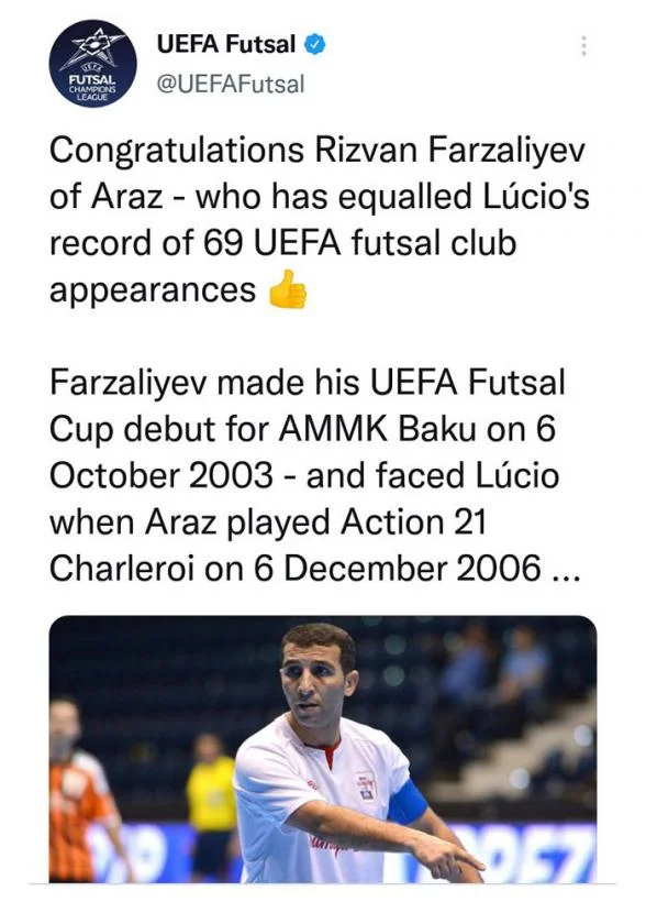 Rizvan Fərzəliyev Lusionun rekordunu təkrarlayıb 