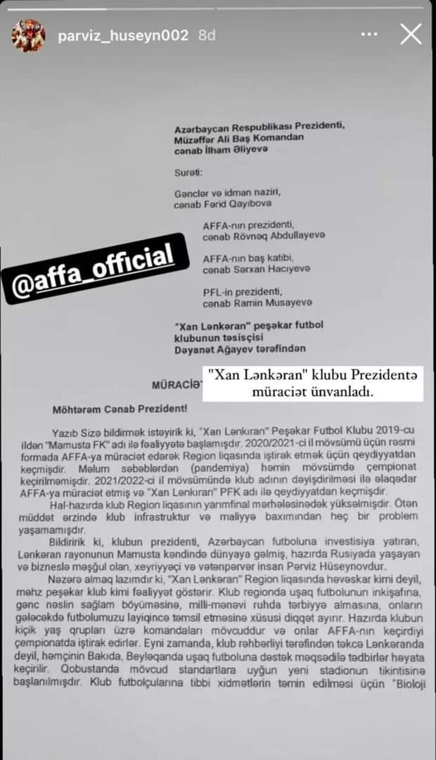 "Xan Lənkəran" ölkə başçısına məktub göndərdi - FOTO 