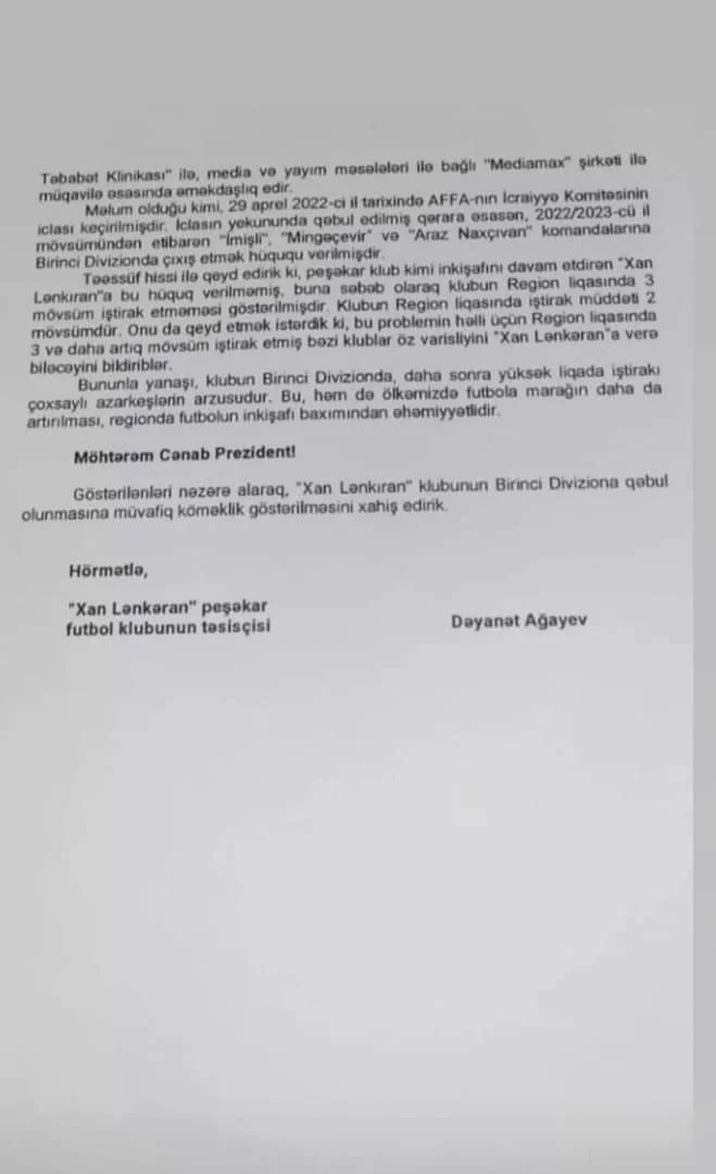 "Xan Lənkəran" ölkə başçısına məktub göndərdi - FOTO 