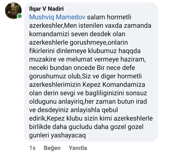 "Kəpəz" rəsmisi azarkeşin cavabını sosial şəbəkədə verdi - FOTO 
