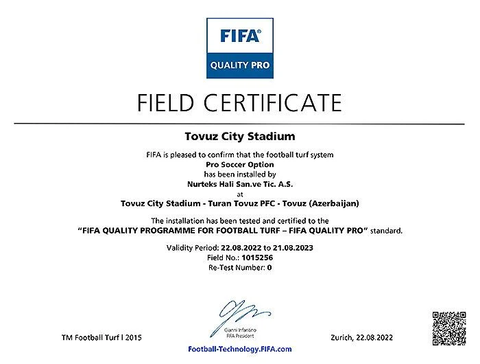 FİFA Tovuz stadionuna sertifikat verdi 
