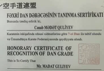 Mədət Quliyevə 7-ci dan verildi - FOTO 