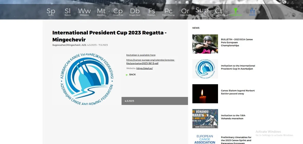 Avarçəkmə üzrə "Prezident Kuboku-2023" Avropa Kanoe Assosiasiyasının təqvim planında 