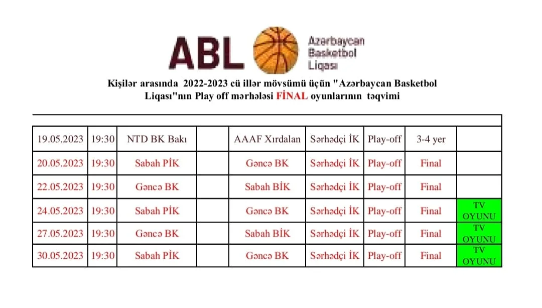 ABL: Final seriyasının təqvimi açıqlandı 