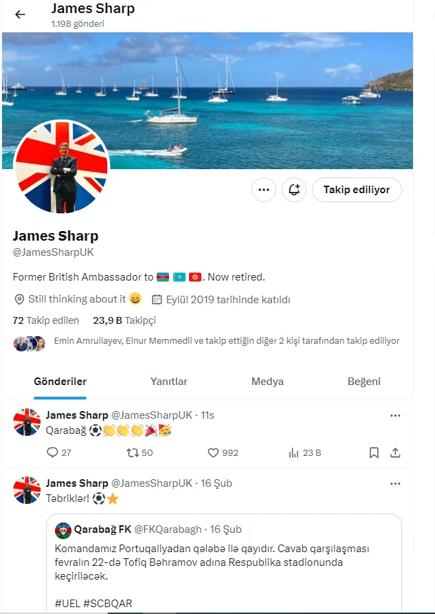 Britaniyalı diplomat "Qarabağ"ın uğuruna belə münasibət bildirdi - FOTO 