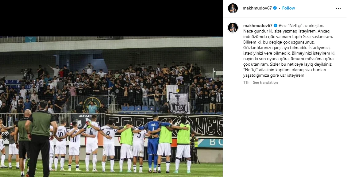 Emin Mahmudov azarkeşlərdən üzr istədi: "Çox utanıram" - FOTO 