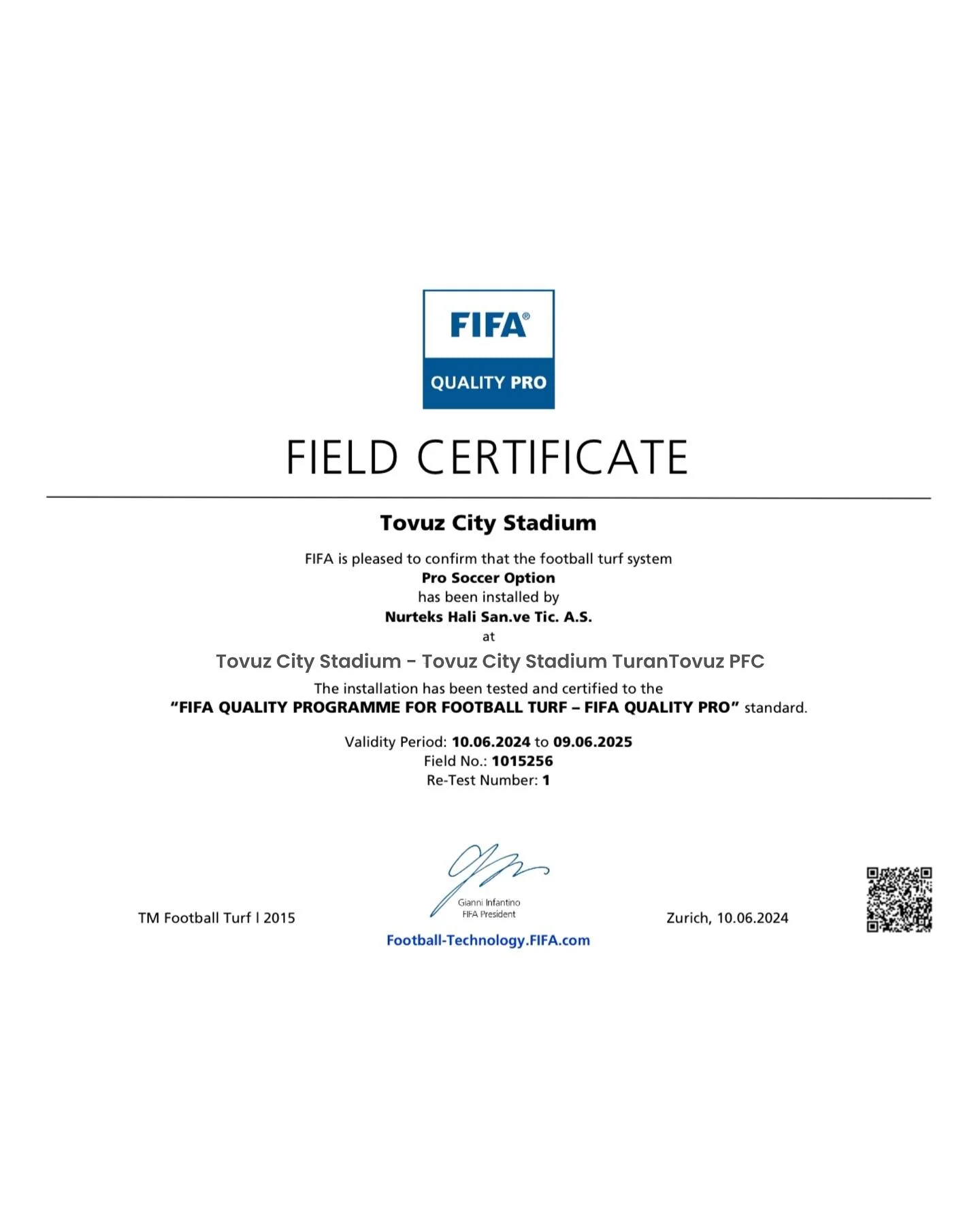 Tovuz şəhər stadionu FIFA-nın sertifikatına layiq görüldü 