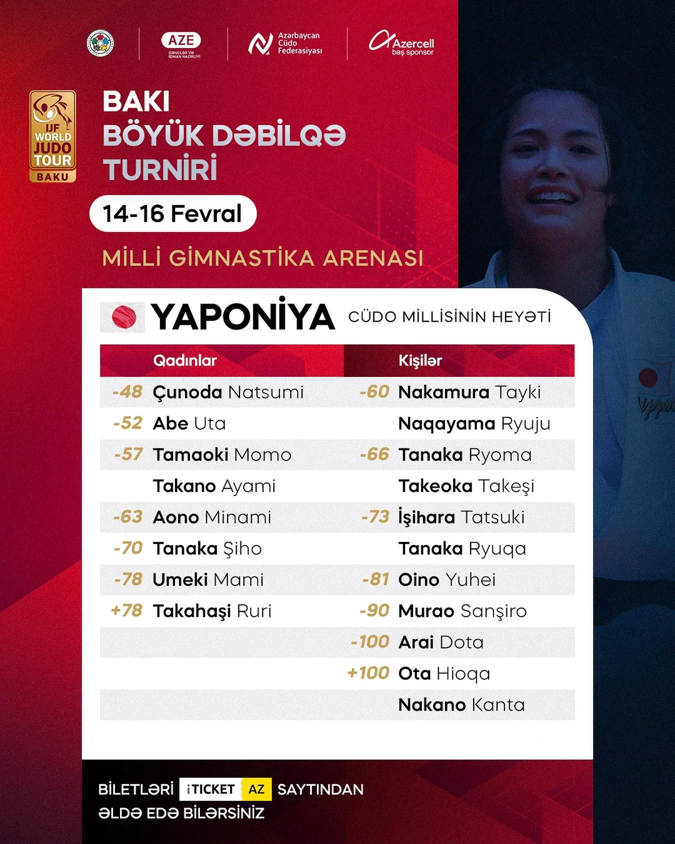 Yaponiyalı olimpiya və dünya çempionları Bakıda tatami üzərinə çıxacaqlar 