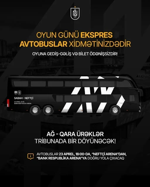"Neftçi" "Sabah"la kubok matçı üçün azarkeşlərə pulsuz avtobuslar ayırdı 
