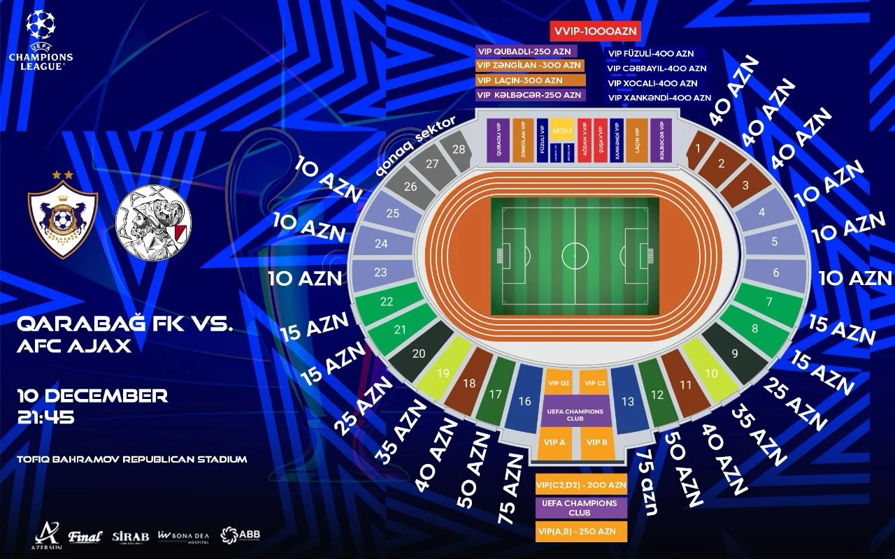 Çempionlar Liqası: “Qarabağ” - “Ayaks” oyununun biletləri satışa çıxarıldı 