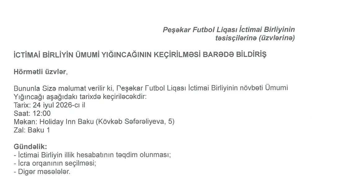 PFL prezidenti postuna seçkinin tarixi və məkanı bilindi 