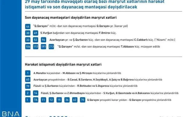 Sabah bu avtobusların hərəkət istiqaməti dəyişəcək - SİYAHI 