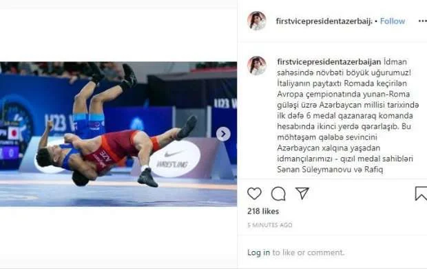 Mehriban Əliyeva güləşçilərimizi təbrik etdi - FOTO 
