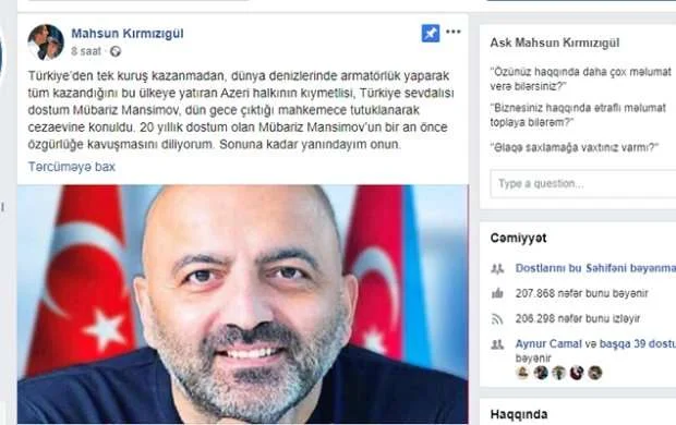 Mahsun Kırmızıgül Mübariz Mənsimova belə dəstək oldu - FOTOLAR 