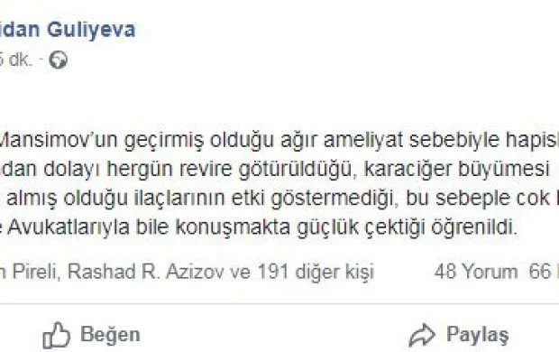 Həbsdə olan Mübariz Mənsimovdan pis xəbər 
