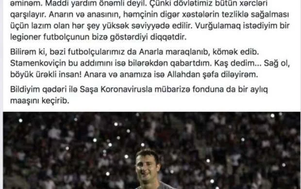 Serbiya mətbuatı Stamenkoviçin xeyirxahlğından yazdı 