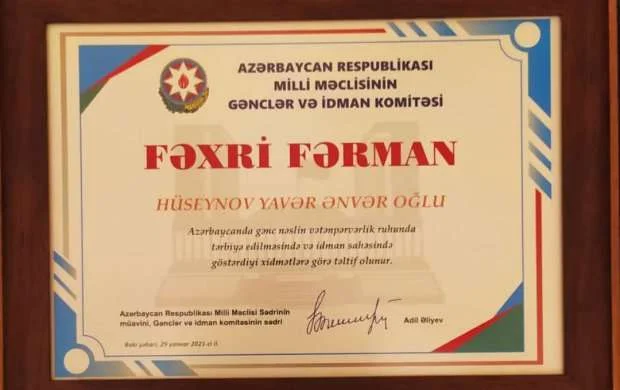 Arpaçay Karate Klubunun rəhbəri Milli Məclisin Gənclər və idman komitəsinin Fəxri Fərmanı ilə təltif olunub 