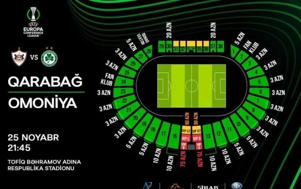 "Qarabağ" - "Omoniya" oyununun biletləri satışa çıxarılır 