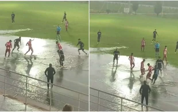 Meydançanı su basdı, oyun təxirə salındı - VİDEO 