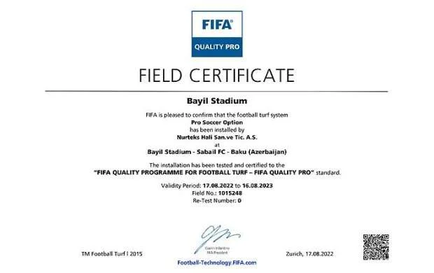 "ASCO Arena"nın süni örtüyü FIFA sertifikatına layiq görüldü 