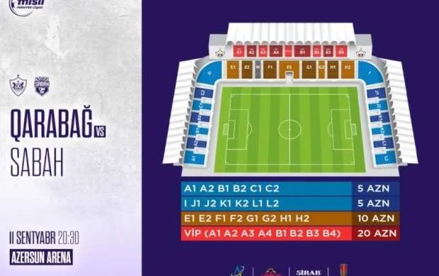 “Qarabağ” – “Sabah” matçının biletləri oyun günü satışda olacaq 