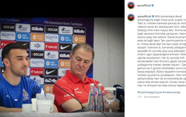 Qara Qarayev milliyə çağırılmamasına münasibət bildirdi 