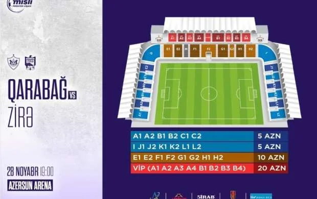 “Qarabağ” - “Zirə” matçının biletləri satışa çıxarılır 